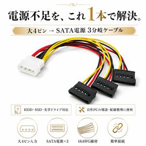 大4ピン-SATA電源分岐ケーブル 3分岐 H...の詳細画像3