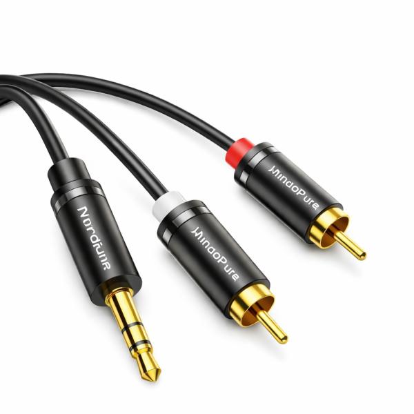 3.5mm ステレオミニプラグ → RCA（赤白）変換オーディオケーブル 2m ミニコンポ アンプ ...