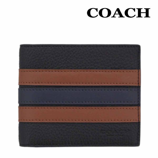 訳あり/コーチ 財布 二つ折り メンズ COACH 3007 ブラック×サドル×ミッドナイト 3IN...