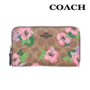 完売 コーチ 財布 二つ折り COACH 89619 タン×フラワープリントマルチ シグネチャー ブロッサム プリント ミディアム ジップ アラウンド V5PXQ アウトレット