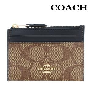 完売 コーチ キーポーチ コインケース COACH F88208 カーキ×ブラック ラグジュアリー シグネチャー ミニ ID キーリング スキニー IMCBI アウトレット