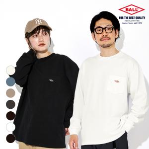 Tシャツ 大きめ メンズ 綿100％ 長袖 レディース ユニセックス ヘビーウェイト ゆったり ロゴワッペン 胸ポケット カジュアル 春 秋 無地 BALL 32380｜URBAN SQUARE