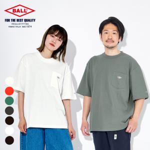 Tシャツ メンズ 綿100％ 半袖 レディース ユニセックス ヘビーウェイト ゆったり ロゴワッペン 胸ポケット カジュアル 春 夏 無地 BALL 52560