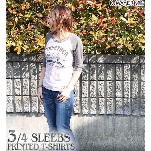 KRIFFMAYER クリフメイヤー コットンガーゼラグラン配色7分袖プリントTシャツ TOGETH...