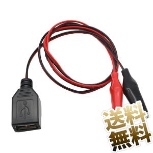 USBケーブル USB-Aメス-ワニ口クリップ 絶縁カバー付き 接続用 ブラック×レッド 約60cm