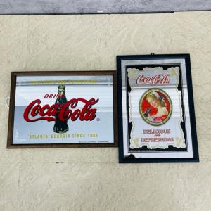 コカコーラ パブミラー 2点セット 【中古】Coca-Cola ロゴ 壁掛け インテリア 雑貨 レトロ ビンテージ 約32×23cm 鏡 / 517219