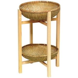 萬洋　木製飾り台かご付 大 55×55×H80cm かごφ51・48cm