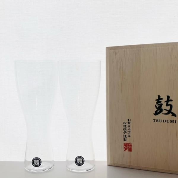 うすはりグラス 鼓 ビールグラス（ピルスナー）木箱2Pセット 松徳硝子