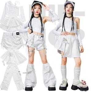 セットアップ ダンス衣装 ヒップホップ キッズダンス ショーツ パンツ スカート レッグウォーマー ホワイト 白 無地 女の子 ジャズダンス 韓国風 ダンスウェア