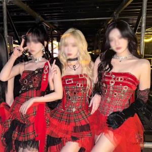 韓国 赤 ギンガムチェック ダンス衣装 大人 ...の詳細画像1