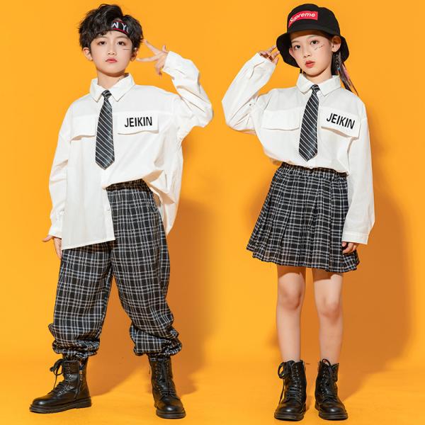 キッズダンス 子供服 卒業式 上下 ダンス衣装 セットアップ ヒップホップ 学園 制服 白シャツ ス...
