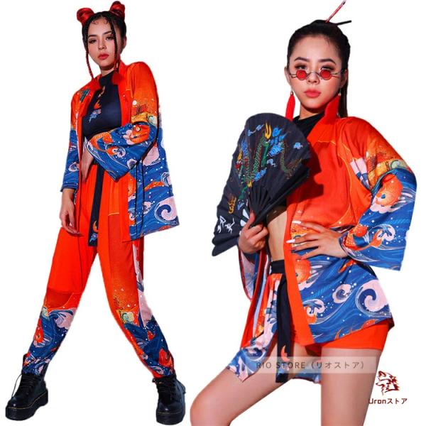 リオストア ステージ 衣装 ダンス衣装 大人 セットアップ レディース kpop 衣装 オレンジ 青...