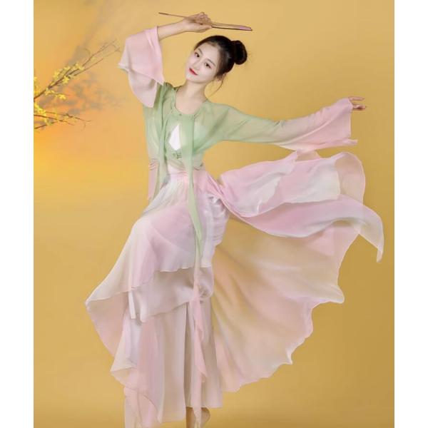 グラデーション 中華古典舞踊 ダンス衣装 3点セット 子供 大人 中国踊り 漢唐古典舞踊 古典ダンス...