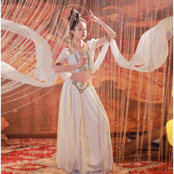 敦煌古典舞踊衣装 中華 飛天 天女 飄々 古典ダンス衣装 3点セット 唐時代 漢服 宮廷舞踊 衣装 ...