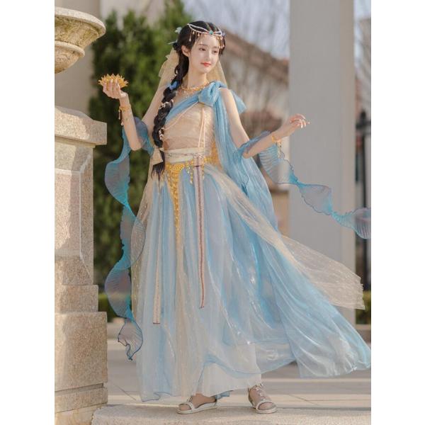 アラビアン衣装 敦煌古典舞踊ダンス衣裳 中華 飛天 天女 飄々 ダンス 衣装 セット アラジン ジャ...