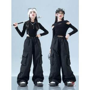 黒系 キッズ ダンス衣装 女の子 トップス 長...の詳細画像3