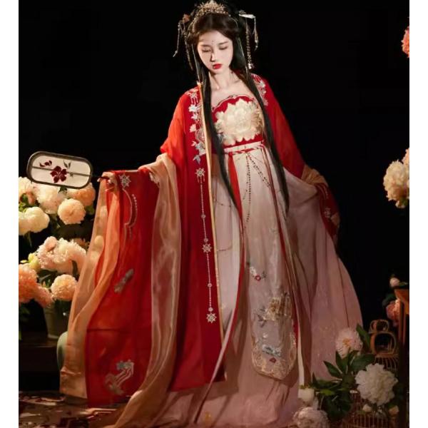 漢服 中華コスプレ衣装 チャイナドレス 華やか 赤系 華やか 中華衣裳 チャイナ服 レディース 大人...