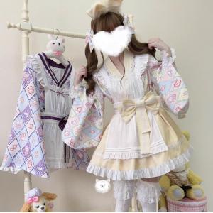 ロリータ服 改良 着物 和服 和風 メイド服 ...の詳細画像4