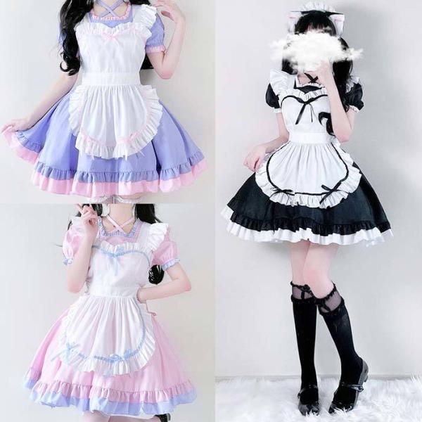 メイド服 コスプレ 衣装 セット 仮装 女装 フリル ロリータ衣装 ワンピース かわいい カチューシ...