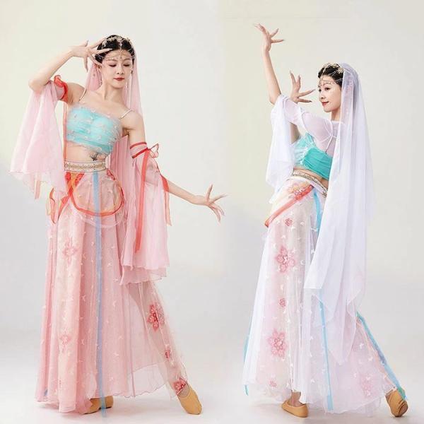 古典舞踊ダンス衣装 セット キャミソール 袖 スカート 蝶々 リボン 中華風 飄逸 アラビアン衣装 ...