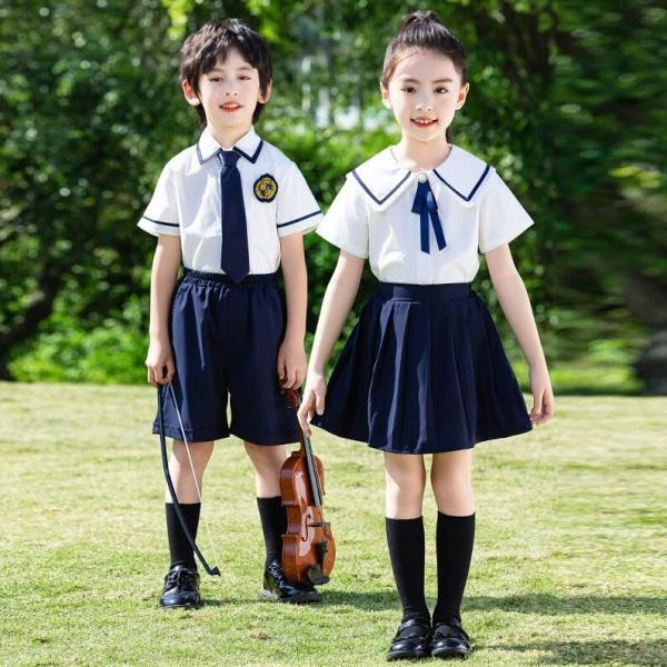 子供学園制服 女の子男の子半袖ワイシャツ＋パンツ/スカート  イギリス風　夏幼稚園服　セーラー風合唱...