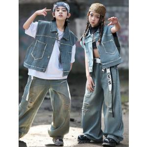 子供舞台ダンス衣装 デニムベスト ダメージ加工...の詳細画像2