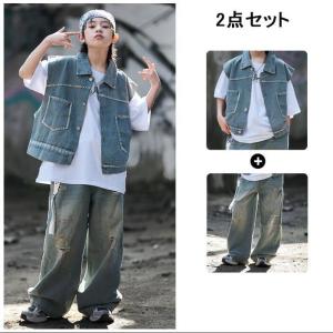 子供舞台ダンス衣装 デニムベスト ダメージ加工...の詳細画像3