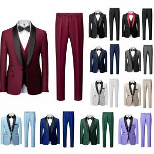 12色お揃い 3点セット タキシード メンズ 紳士服 メンズスーツ 大きいサイズ ビジネススーツ 結婚式 二次会 パーティー フォマール衣装 司会者 舞台演出服 セッ