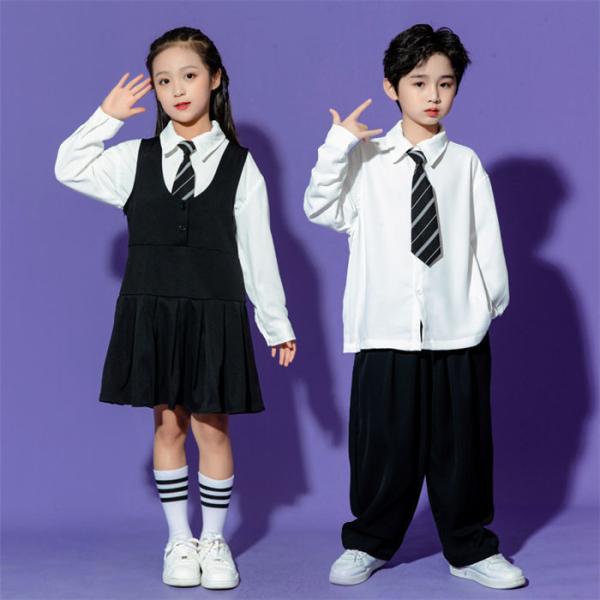 子供服 ダンス衣装 キッズ セットアップ 3点/4点セット フォーマルスーツ 長袖シャツ パンツ チ...