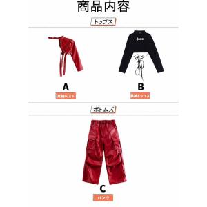 赤 PUレザー 片袖ベスト 長袖トップス へそ...の詳細画像1