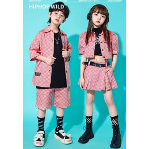 k-pop 衣装 チェック柄 ピンク キッズダ...の詳細画像1