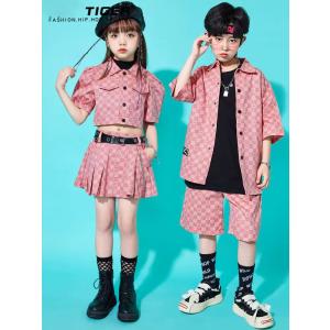 k-pop 衣装 チェック柄 ピンク キッズダ...の詳細画像3