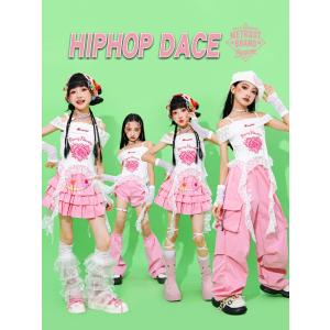 キッズ ダンス衣装 ピンク スカート ホワイト...の詳細画像1