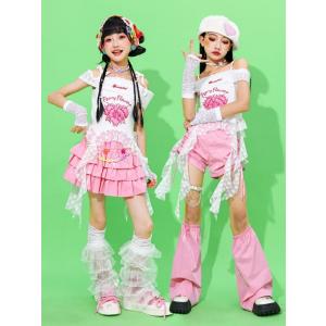 キッズ ダンス衣装 ピンク スカート ホワイト...の詳細画像2