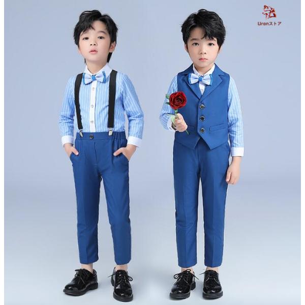 男の子 長袖スーツ 子供服 サロペット 男の子用礼服 ストライプ柄スーツ 紳士服 子ども スーツ キ...