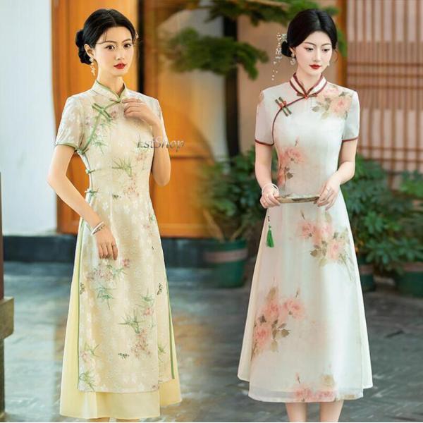 中華風チャイナ服レディース チャイナドレス 半袖ハロウィン コスプレ衣装パーティードレス ステージ衣...
