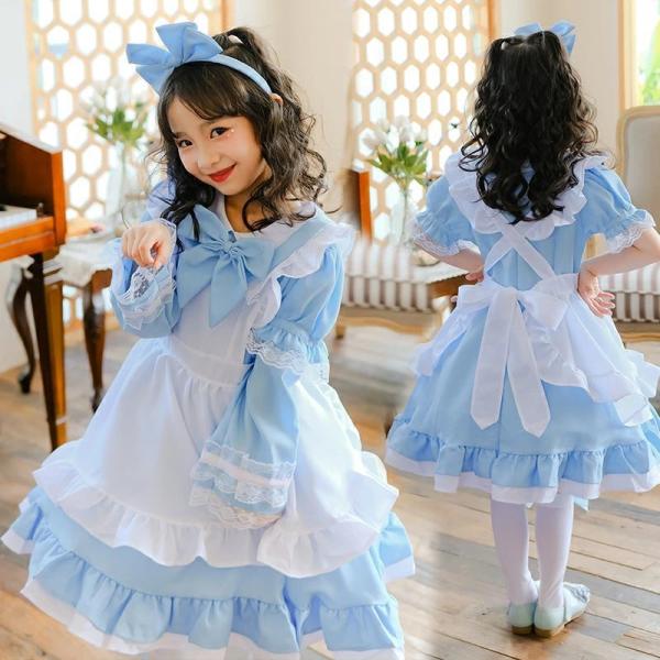 子供用 コスプレ メイド服 キッズ ハロウィン衣装 コスチューム メイド仮装 フルセット 長袖 半袖...