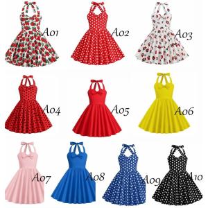 子供 レトロドレス ダンス衣装 かわいい ドット柄 水玉 イチゴ柄 ホルターネック ワンピース キッズ レトロワンピース 110cm 120 130 140 150cm Aライン 可愛い