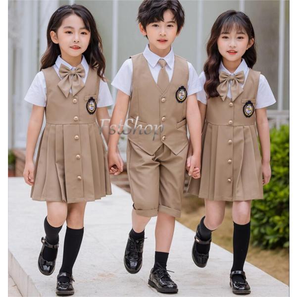 卒業式 入学式フォーマル スーツ子供 制服 上下セット半袖シャツ ベスト ワンピース ハーフパンツ ...