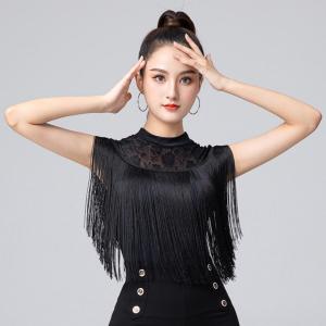レディース ラテンダンス衣装 上衣 フリンジTシャツ レオタード ノースリーブ モダンダンス 体操服 学園祭 発表会 練習着 舞台衣装 部活 公演 トップス ダンス