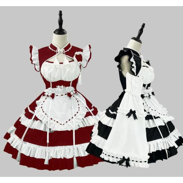 メイド服 Lolita 大人用コスチューム メイドコスプレ ロリータワンピース 可愛い 配色 中国風...