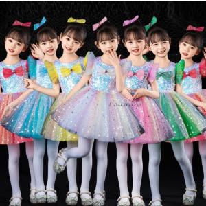 ダンス衣装キッズ子供用フォーマルドレス ステージ衣装パーティードレス女の子 チュールドレス 演奏衣装コーラス スピーチコンテスト 小学生 司会 朗読大会 演