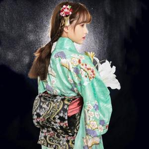 浴衣 レディース 緑 紫 花柄 8点セット 下...の詳細画像3