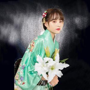 浴衣 レディース 緑 紫 花柄 8点セット 下...の詳細画像4