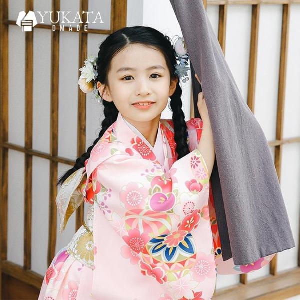 浴衣 桜花 花柄 キッズ 女の子 3点セット 浴衣 腰ひも 足袋 ワンピース キッズ 花火大会 夏祭...