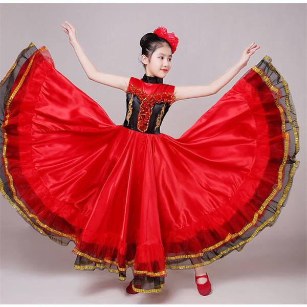 ラテンダンス衣装 子供 ダンス衣装 女の子 ワンピース ドレス 大きい裾スカート モダンドレス 広が...