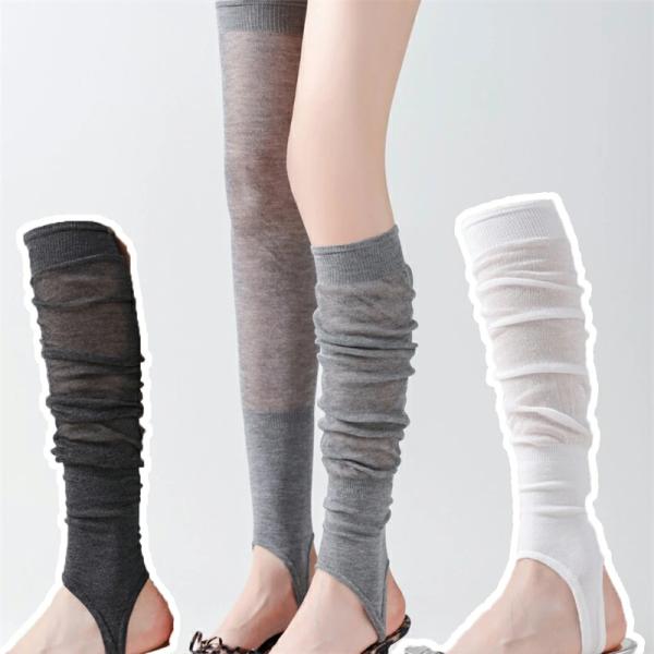 3色 レッグウォーマー 足首ウォーマー 夏用 薄手 2ways ロング  トレンカ バレエ風  甲付...