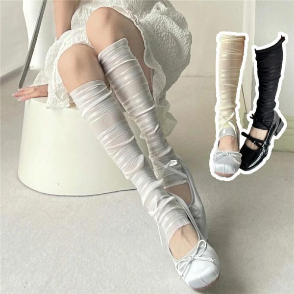 3色 レッグウォーマー 足首ウォーマー 夏用 薄手 ロング  シルク リボン付き ゆったり トレンカ...