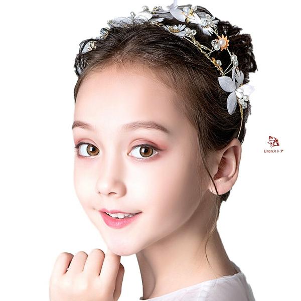 ヘッドドレス 髪飾り 子供 女の子 キッズ ヘアアクセサリー  フラワー ヘアバンド 花 ２連シンプ...