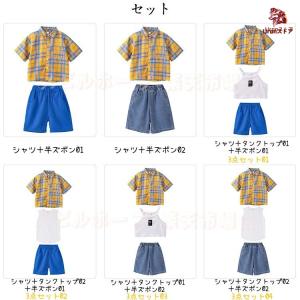 イエロー ブルー 白 チェック柄 シャツ 半ズ...の詳細画像2